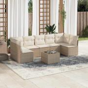 vidaXL Matgrupp för trädgården med dynor 8 delar beige konstrotting