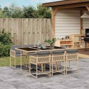 vidaXL Matgrupp för trädgården med dynor 7 delar mixbeige konstrotting