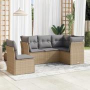 vidaXL Soffgrupp för trädgården med dynor 5 delar beige konstrotting