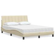 vidaXL Bed with Mattress "Hanko" Cream 140x190 cm Fabric