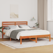 vidaXL Sängram med huvudgavel Vaxbrun 120 x 200 cm Massiv furu