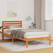 vidaXL Sängram med huvudgavel Vaxbrun 90 x 210 cm Massiv furu