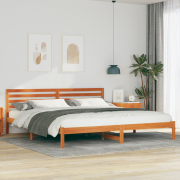 vidaXL Sängram med huvudgavel Vaxbrun 200 x 210 cm Massiv furu