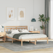 vidaXL Sängram Brun 135 x 190 cm Massiv furu
