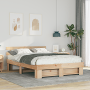 vidaXL Sängram med huvudgavel Brun 140 x 200 cm Massiv furu