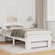 vidaXL Sängram med huvudgavel Vit 90 x 190 cm Massiv furu