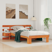 vidaXL Sängram med låda med huvudgavel Vaxbrun 75 x 190 cm Massiv furu