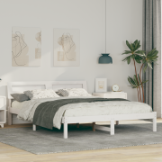 vidaXL Sängram med LED -remsljus med huvudgavel Vit 160 x 200 cm Massi...