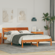 vidaXL Sängram med LED -remsljus med huvudgavel Vaxbrun 120 x 200 cm M...
