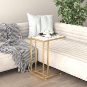 vidaXL Sidobord till datorbord vit marmor 50x35x65 cm härdat glas