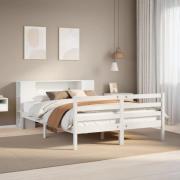 vidaXL Säng med bokhylla utan madrass vit 135x190cm massiv furu