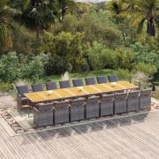 vidaXL Matgrupp för trädgården med dynor 17 delar grå konstrotting