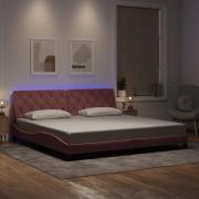 vidaXL Sängram med LED-belysning rosa 200x200 cm sammet
