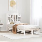 vidaXL Säng med bokhylla utan madrass vit 90x200cm massiv furu