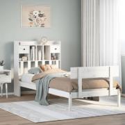 vidaXL Säng med bokhylla utan madrass vit 90x190cm massiv furu
