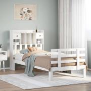 vidaXL Säng med bokhylla utan madrass vit 90x190cm massiv furu