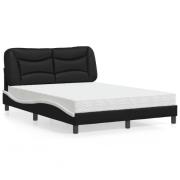 vidaXL Bed with Mattress "Hvar" Black and White 140x190 cm Faux Leathe...