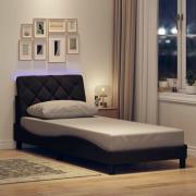 vidaXL Bed Frame with LED without Mattress Dark Brown 90x190 cm Fabric