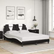 vidaXL Sängram med huvudgavel svart och vit 140x190 cm konstläder
