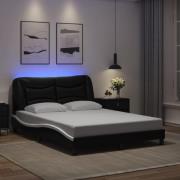 vidaXL Sängram med LED-belysning svart och vit 140x190 cm konstläder
