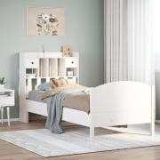 vidaXL Säng med bokhylla utan madrass vit 90x190cm massiv furu