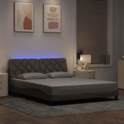 vidaXL Sängram med LED utan madrass Taupe 160x200 cm tyg