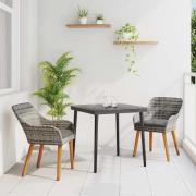 vidaXL Trädgårdsmöbelset med kudde 3 pcs Grå konstrotting
