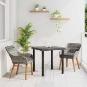 vidaXL Trädgårdsmöbelset med kudde 3 pcs Grå konstrotting