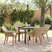 vidaXL Trädgårdsmöbelset med kudde 5 pcs Beige konstrotting