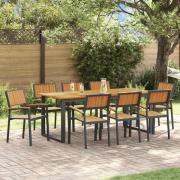 vidaXL Trädgårdsmöbelset 9 pcs Svart och brun 200 x 90 x 75 cm