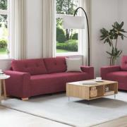 vidaXL Soffset med kudde med kudde 2 pcs Vinröd 221 x 78 x 80 cm Tyg
