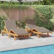 vidaXL Solstol Reclining 3 pcs Taupe 40 x 40 x 40cm Massivt akaciaträ