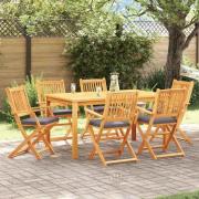 vidaXL Fällstol med kudde 6 pcs Grå 49 x 57.5 x 92cm Massivt akaciaträ