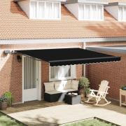 vidaXL Utfällbar markis med LED -remsljus Svart 400 × 350 cm tyg