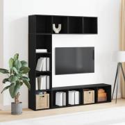 vidaXL Bokskåp 3 pcs Svart Ek 36 x 30 x 143 cm Konstruerat trä
