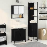 vidaXL Badrumsmöbelset 3 pcs Svart 33 x 33 x 185.5 cm Konstruerat trä