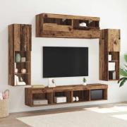 vidaXL TV väggskåp set 6 pcs Gammalt trä 30.5 x 30 x 102 cm