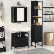 vidaXL Badrumsskåpsset med hylla 3 pcs Svart ek 33 x 33 x 185.5 cm