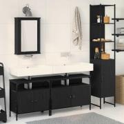 vidaXL Badrumsmöbelset med hylla 4 pcs Svart ek 33 x 33 x 185.5 cm