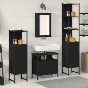 vidaXL Badrumsmöbelset med hylla 4 pcs Svart ek 33 x 33 x 185.5 cm