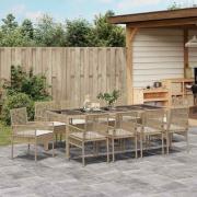vidaXL Trädgårdsmöbelset 11 pcs Beige Poly rattan