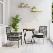 vidaXL Trädgårds Bistro Set 3 pcs Svart Poly rattan
