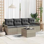 vidaXL Trädgårdsoffset 5 pcs Ljusgrå Poly rattan