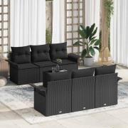 vidaXL Trädgårdsoffset 7 pcs Svart Poly rattan