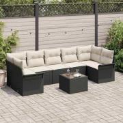 vidaXL Trädgårdsoffset 8 pcs Svart Poly rattan