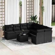 vidaXL Trädgårdsoffset 9 pcs Svart Poly rattan