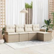 vidaXL Trädgårdsoffset med kudde 5 pcs Beige Poly rattan