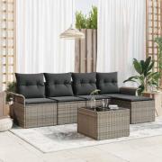 vidaXL Trädgårdsoffset med kudde 6 pcs Grå Poly rattan