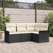 vidaXL Trädgårdsoffset med kudde 4 pcs Svart Poly rattan