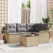 vidaXL Trädgårdsoffset med kudde 5 pcs Beige Poly rattan